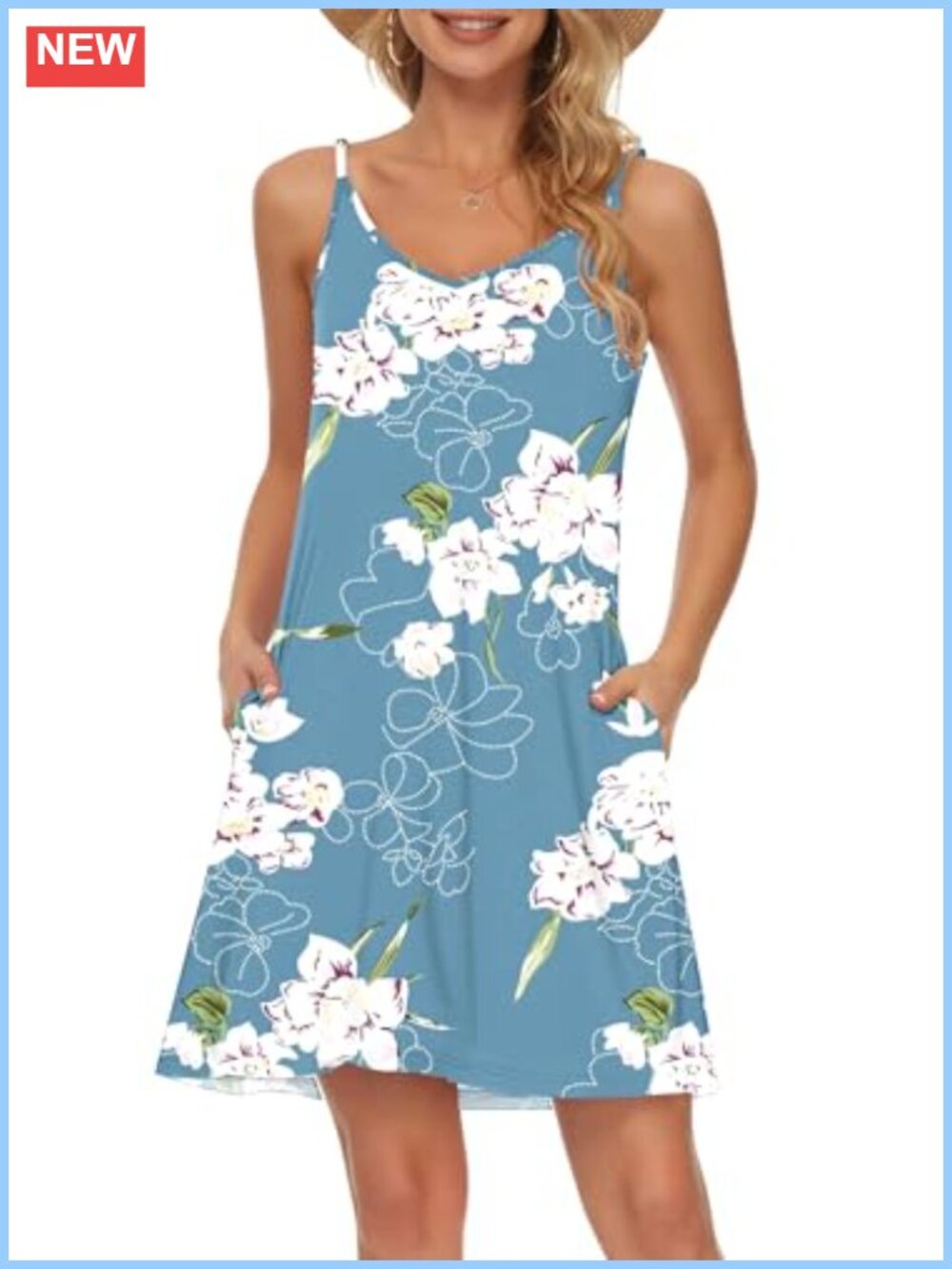Women's Spaghetti Strap Beach Cover Up Dress with Pockets